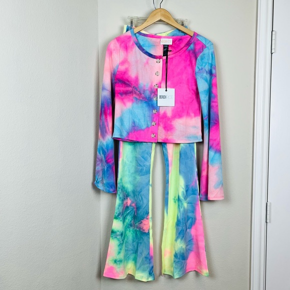 NEW Beach Riot Revolve Tie Dye 2 Piece Crop Top Flare Pants SMALL Lounge $220 - Picture 11 of 13